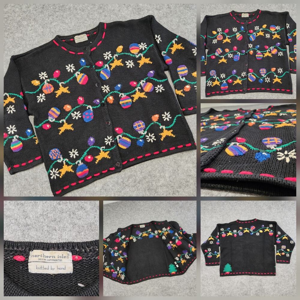 VTG Northern Isles Handknit Womens L Or XL Christmas Holiday Cardigan Sweater